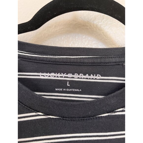 Lucky Brand Mens Gray/White Striped T-Shirt Size L Supima Cotton Crew Neck - Picture 3 of 6